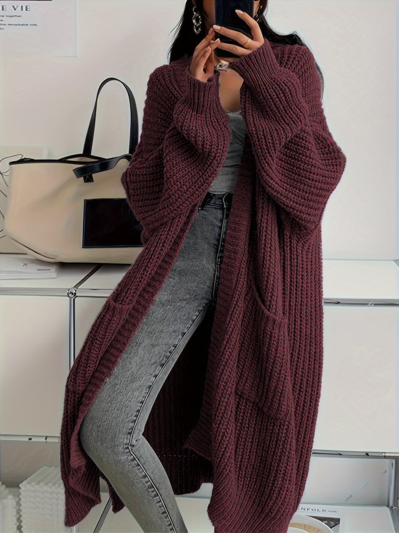 Cozy Oversized Pocket Women's Wool Cardigan Sweater