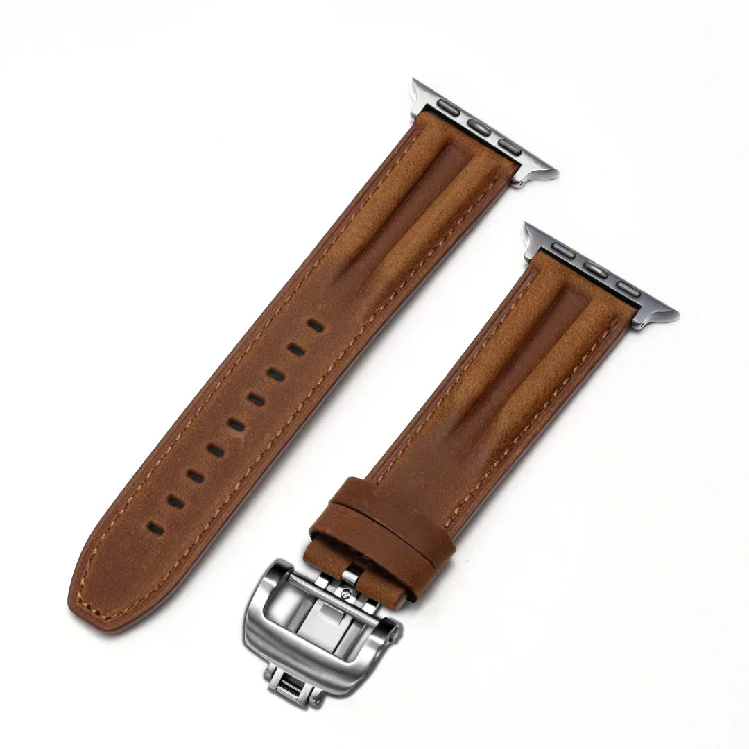 Stylish Leather Apple Watch Band With Silver Clasp