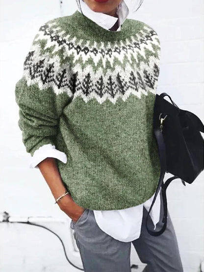 Comfy Winter Long Sleeve Green Sweater for Women