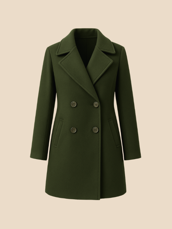 Classic Long Coat – Women’s Double-Breasted Elegance