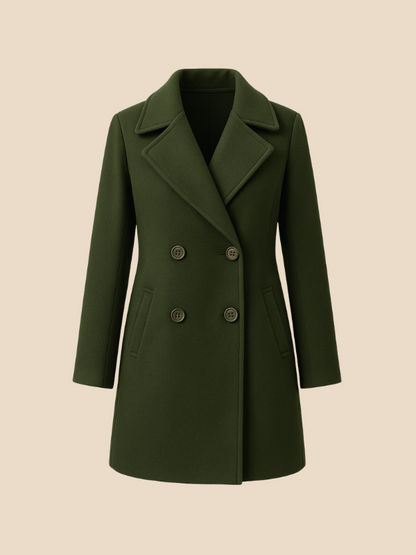 Classic Long Coat – Women’s Double-Breasted Elegance