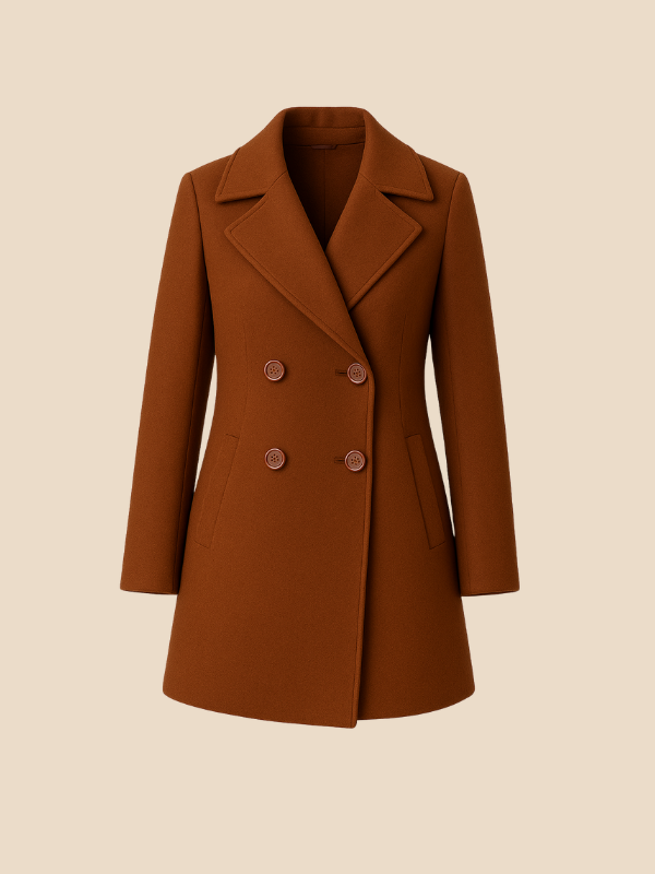 Classic Long Coat – Women’s Double-Breasted Elegance