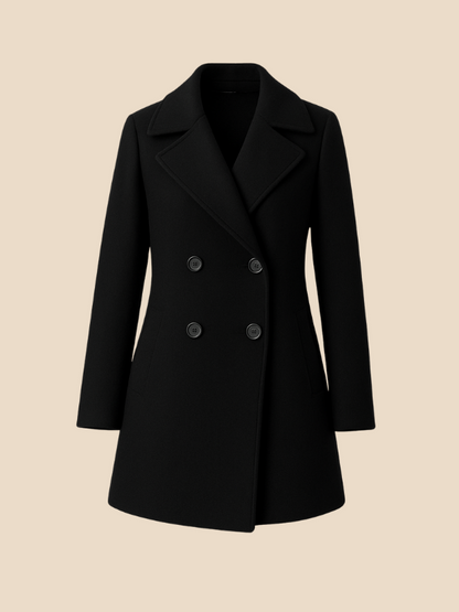 Classic Long Coat – Women’s Double-Breasted Elegance
