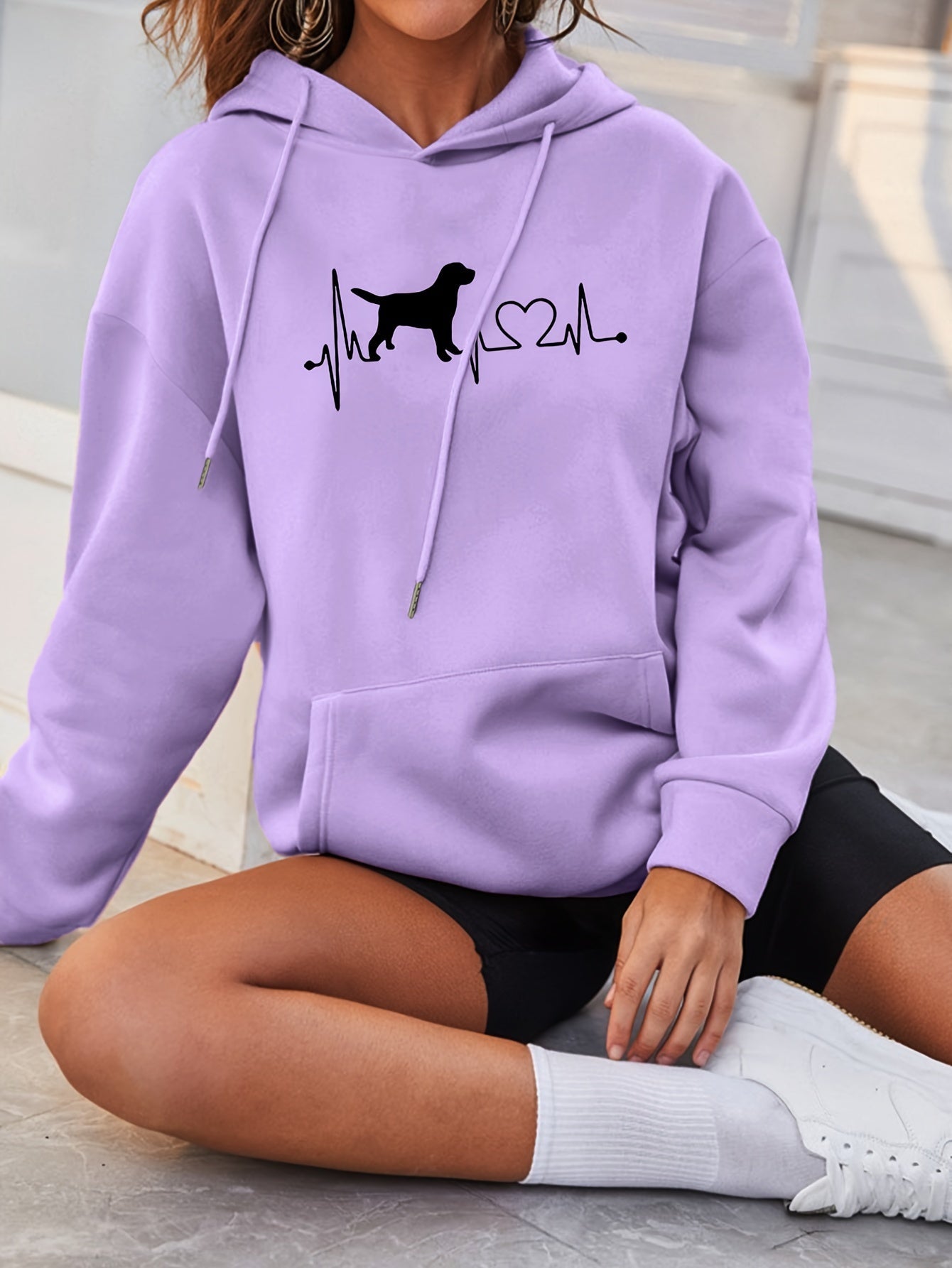 Cozy Women's Loose Fit Hoodie with Cute Dog Design - BritishElegance
