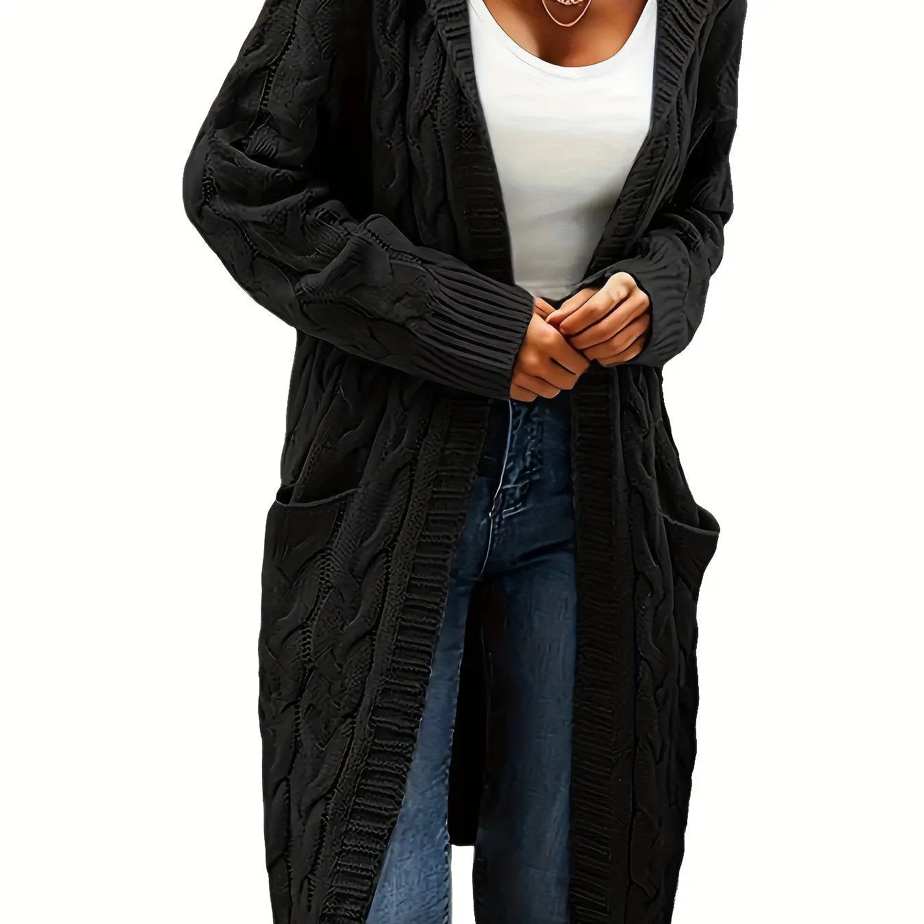 Women’s Open Front Cardigan – Soft Knit Winter Sweater with Pockets