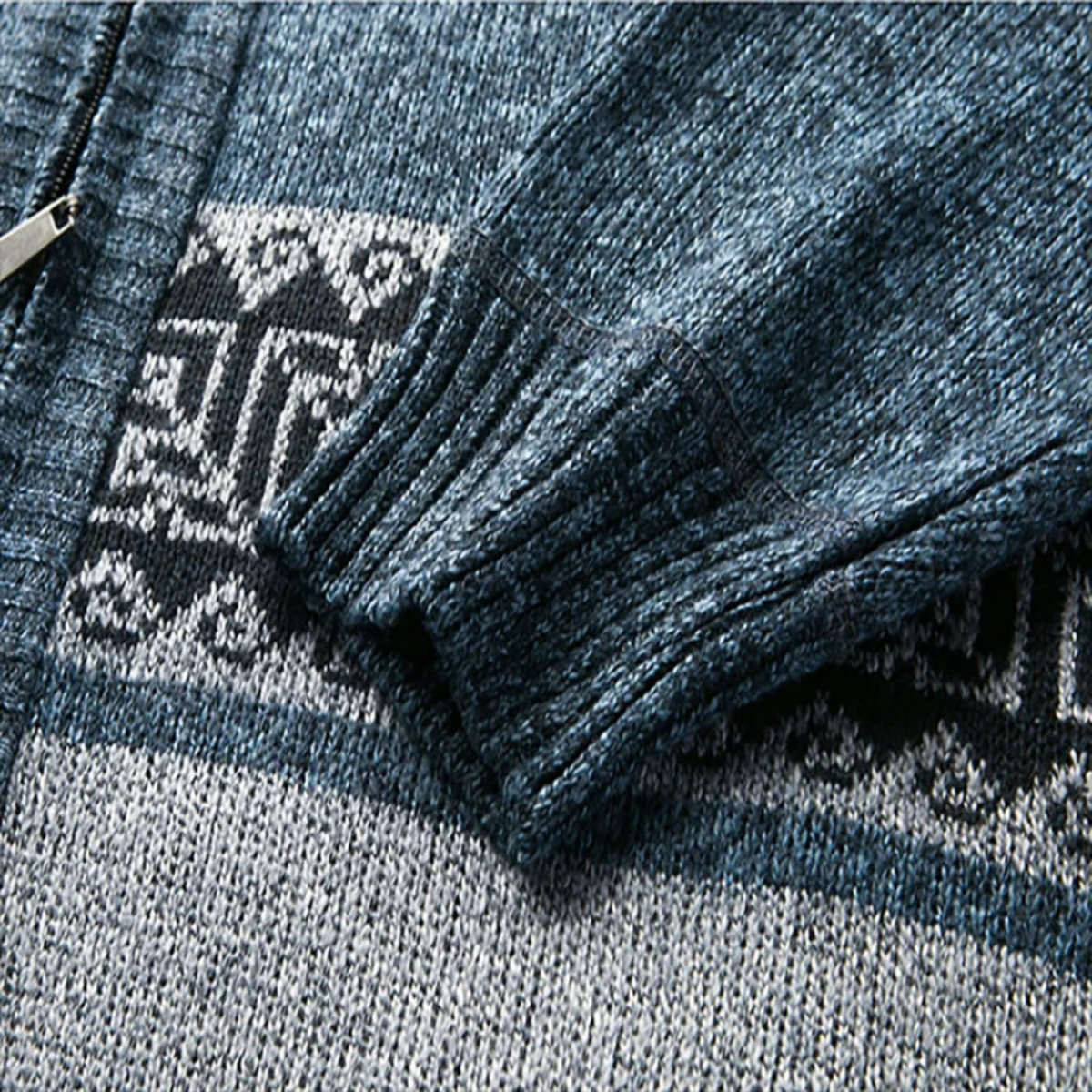 Men’s Zip Up Cardigan with Stand Collar and Chest Pattern