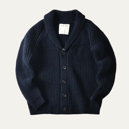 Men’s Chunky Waffle Knit Cardigan with Shawl Collar