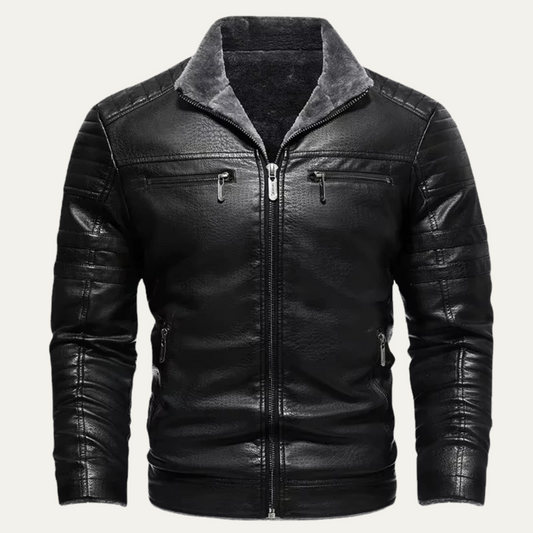 The Galloway Men's Warm Fleece Winter Leather Biker Jacket