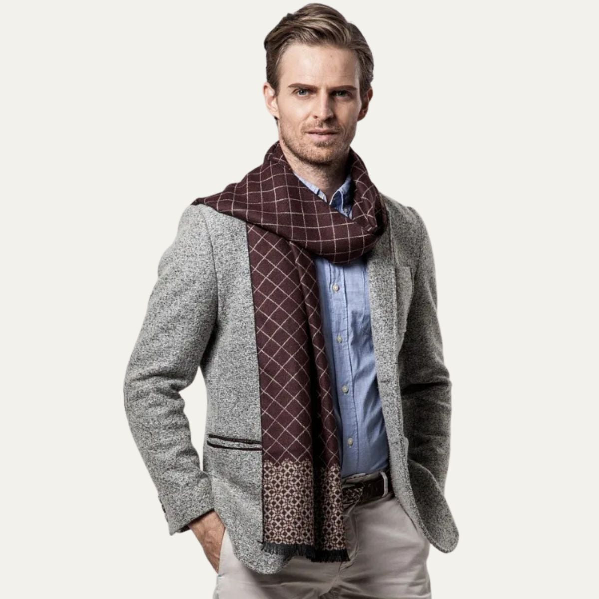 The Champs Élysées Cashmere Merino Scarf for Men - Burgundy