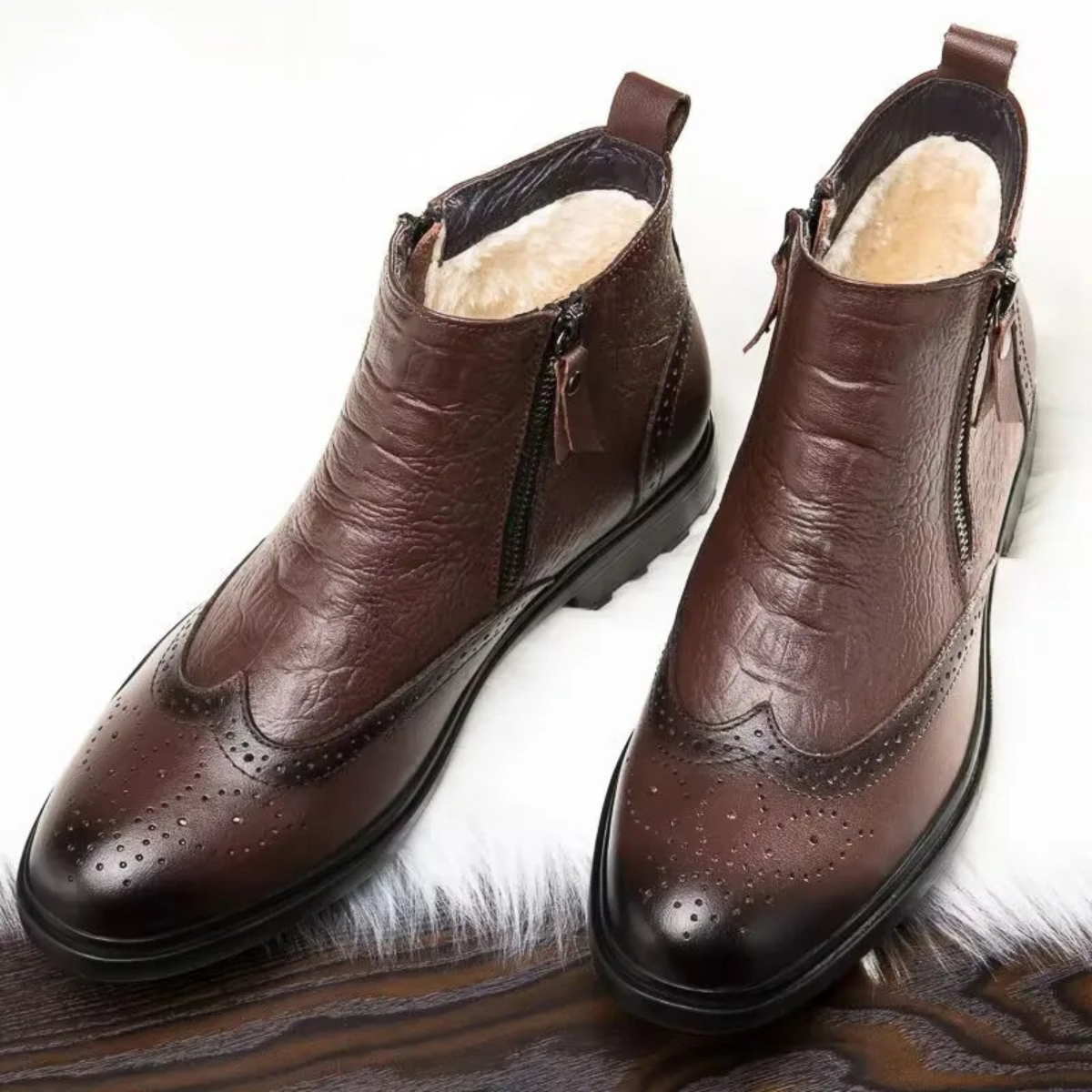 The Westminster Men’s Plush Lined Zip Up Leather Winter Ankle Boots