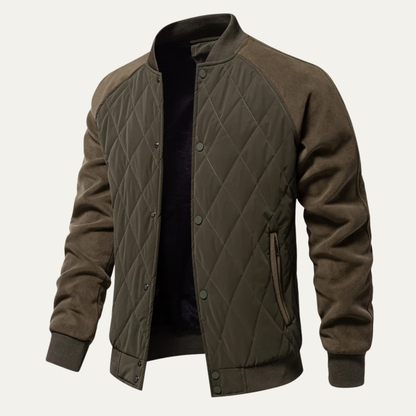 Men’s Quilted Bomber Jacket with Snap Front Closure