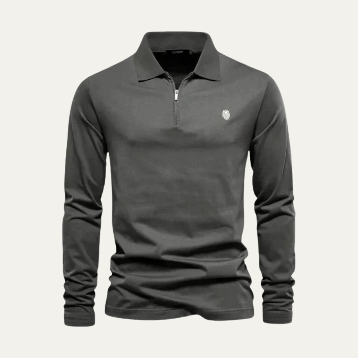 The Cardiff Men's Long Sleeve Cotton Quarter Zip Polo Shirt