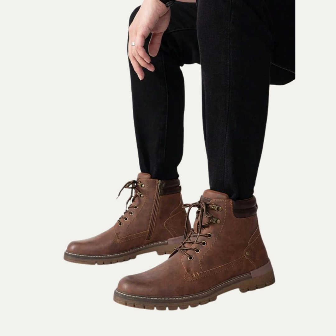 Men’s Military Style Lace Up Combat Boots with Lug Sole