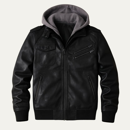 Men’s Hybrid Faux Leather Moto Bomber Jacket