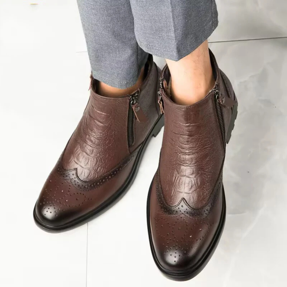 The Westminster Men’s Plush Lined Zip Up Leather Winter Ankle Boots
