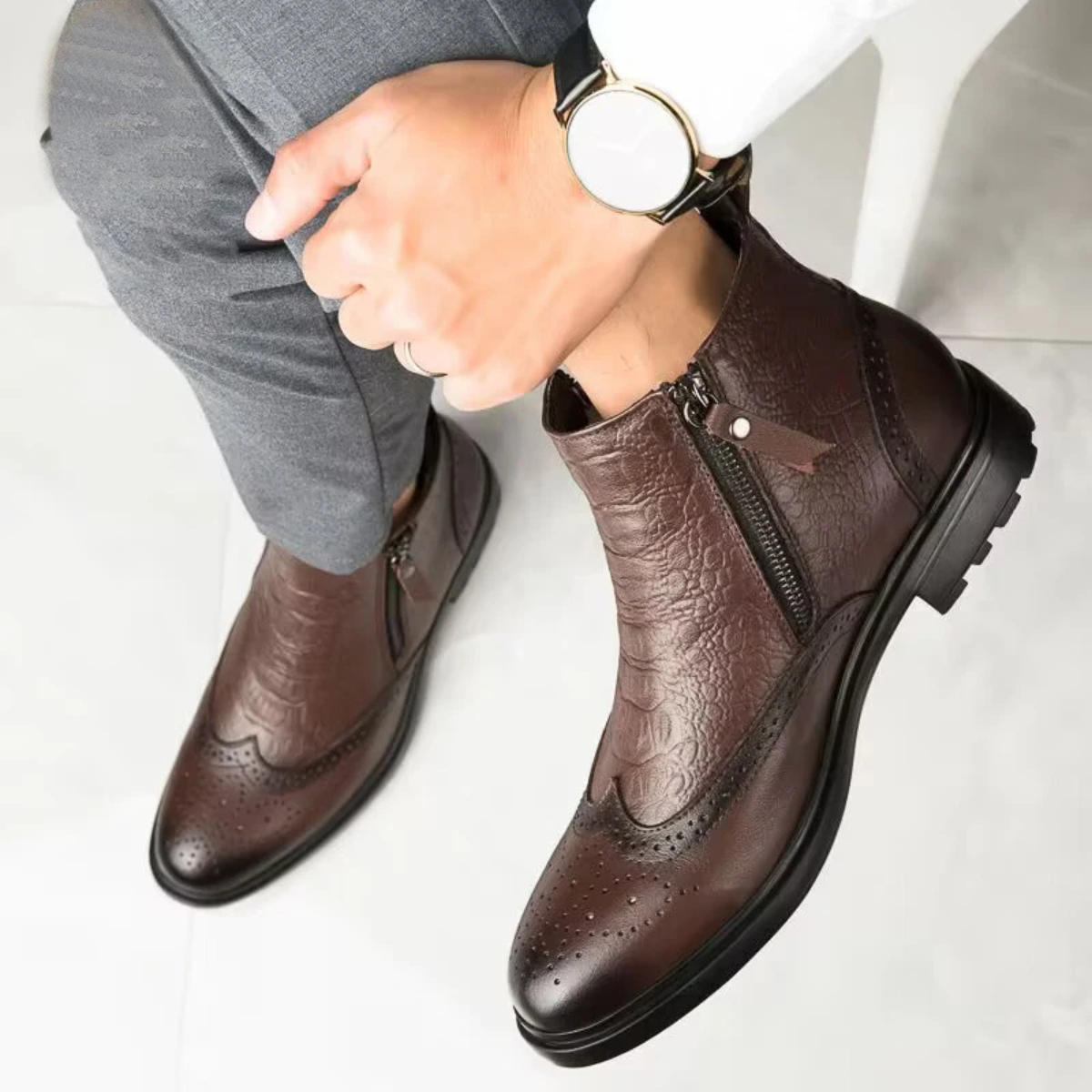 The Westminster Men’s Plush Lined Zip Up Leather Winter Ankle Boots