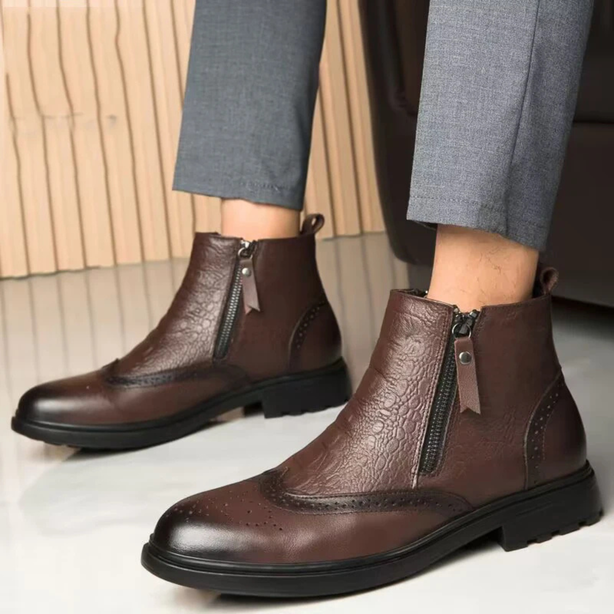 The Westminster Men’s Plush Lined Zip Up Leather Winter Ankle Boots