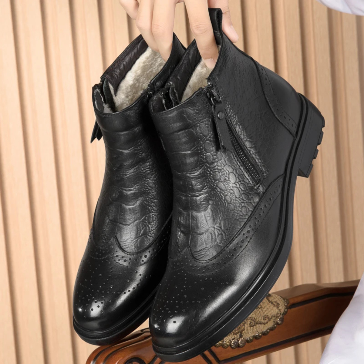 The Westminster Men’s Plush Lined Zip Up Leather Winter Ankle Boots