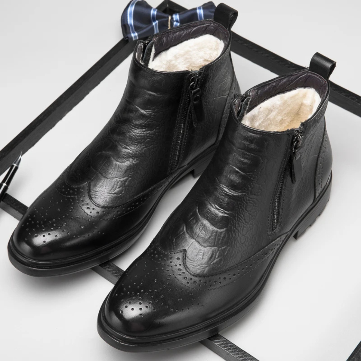 The Westminster Men’s Plush Lined Zip Up Leather Winter Ankle Boots