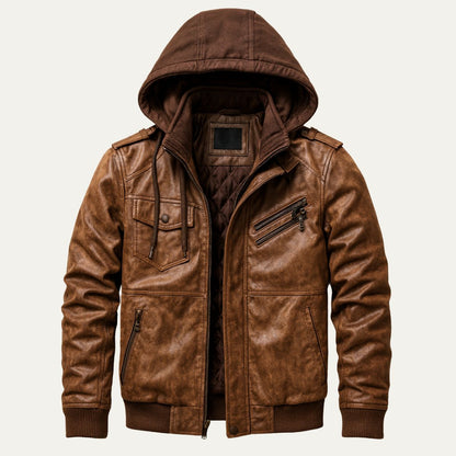 Men’s Hybrid Faux Leather Moto Bomber Jacket