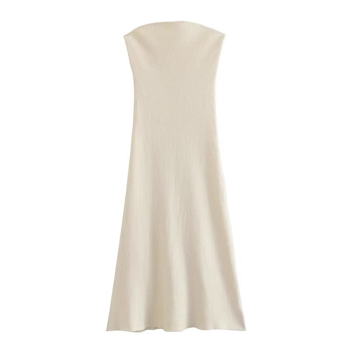 Women's Casual Sleeveless Bodycon Midi Dress Beige - BritishElegance