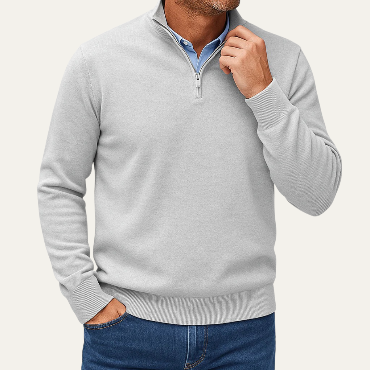 Men’s Stand Collar Quarter Zip Knit Sweater