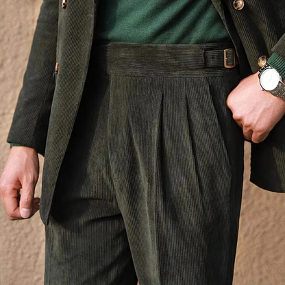 The Grosseto Men's Corduroy High Waist Adjustable Buckle Trousers