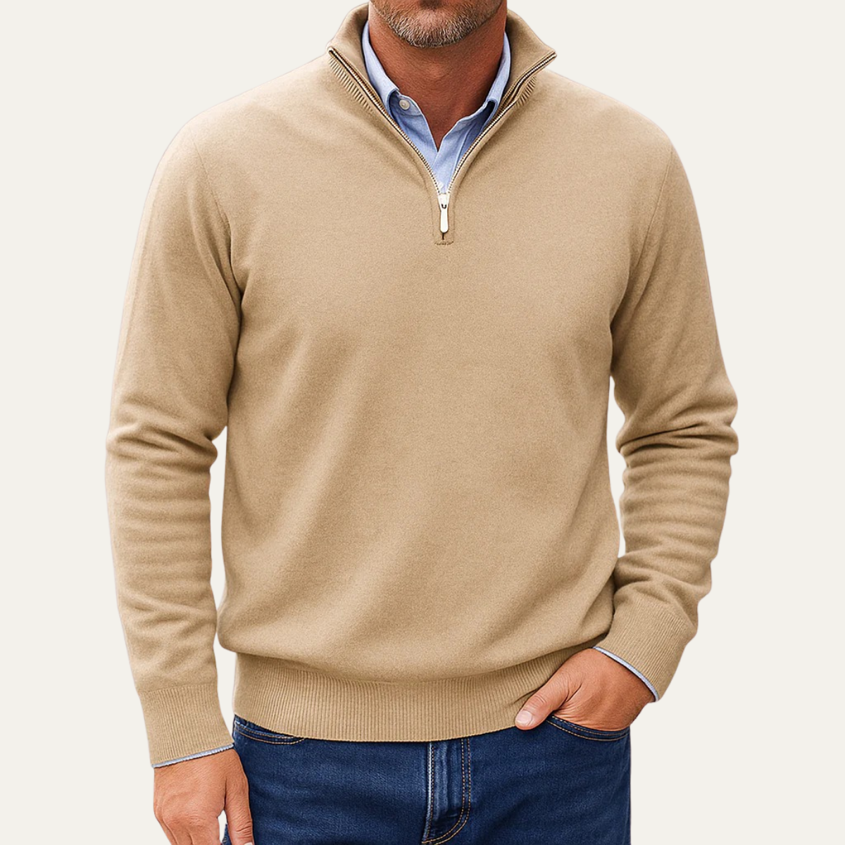 Men’s Stand Collar Quarter Zip Knit Sweater