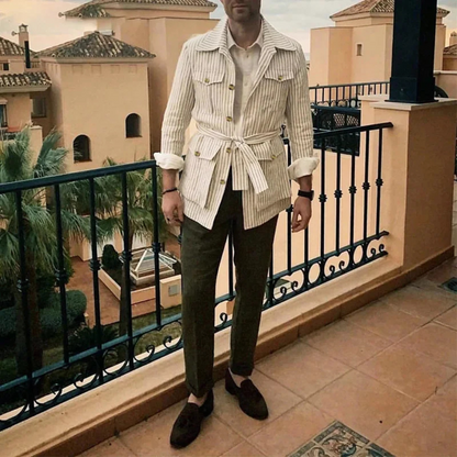 The Lewis Men's Lighweright Striped Linen Shirt with Belt