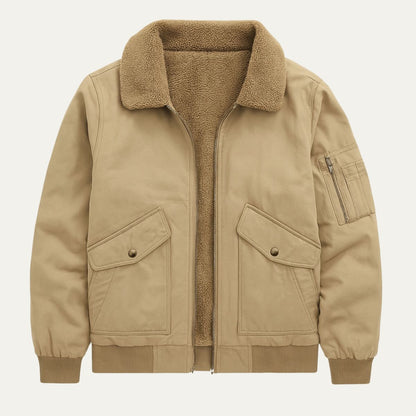 Men’s Faux Shearling Collar Full Zip Flight Jacket