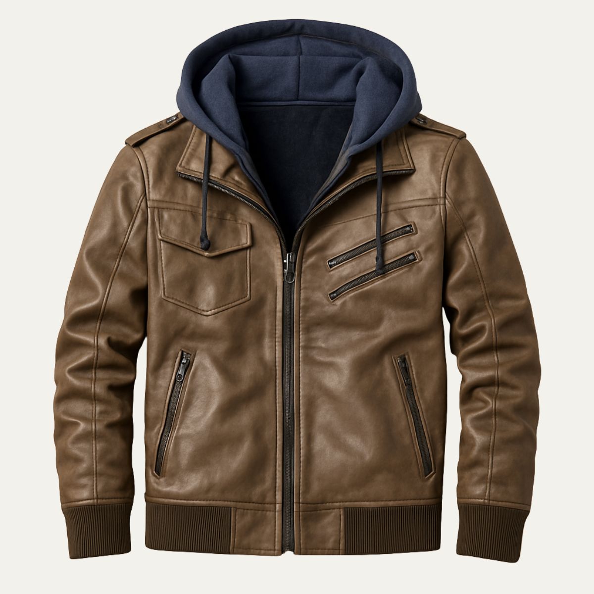 Men’s Hybrid Faux Leather Moto Bomber Jacket