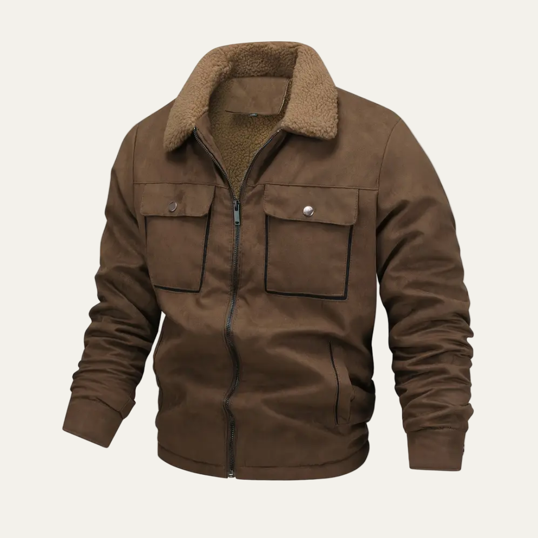 Men’s Faux Fur Collar Zip Front Utility Jacket