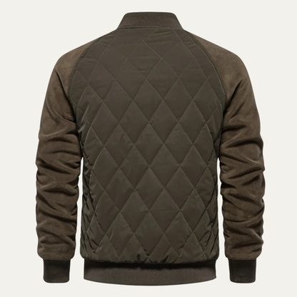 Men’s Quilted Bomber Jacket with Snap Front Closure