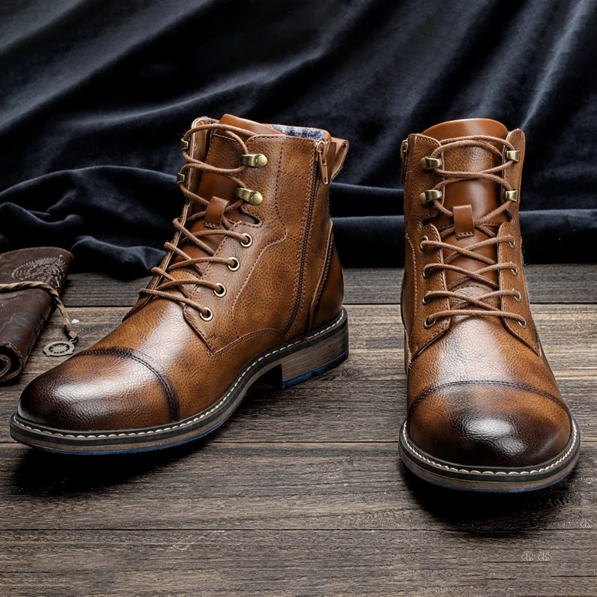 Men’s Textured Leather Combat Boots