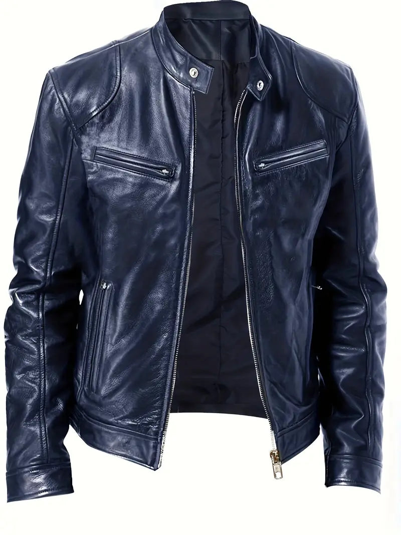 Men's Black Synthetic Biker Jacket