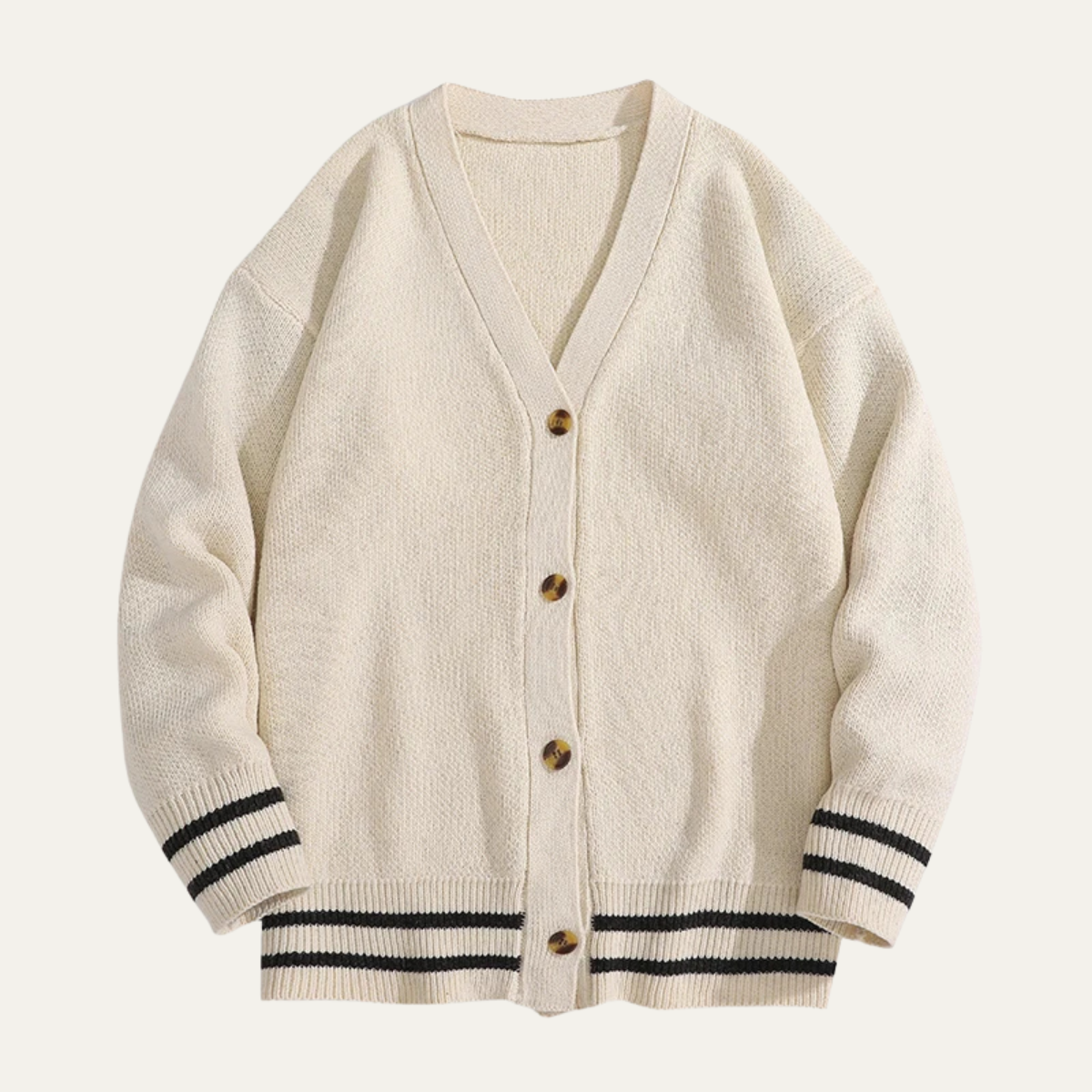 Men’s Varsity V Neck Cardigan with Striped Ribbed Trim