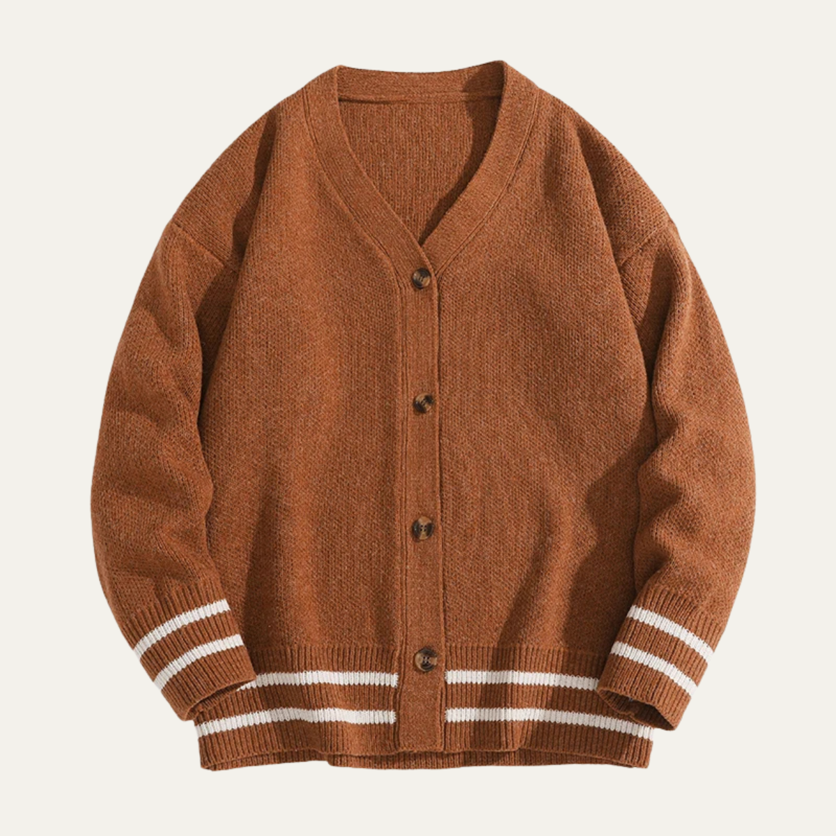 Men’s Varsity V Neck Cardigan with Striped Ribbed Trim
