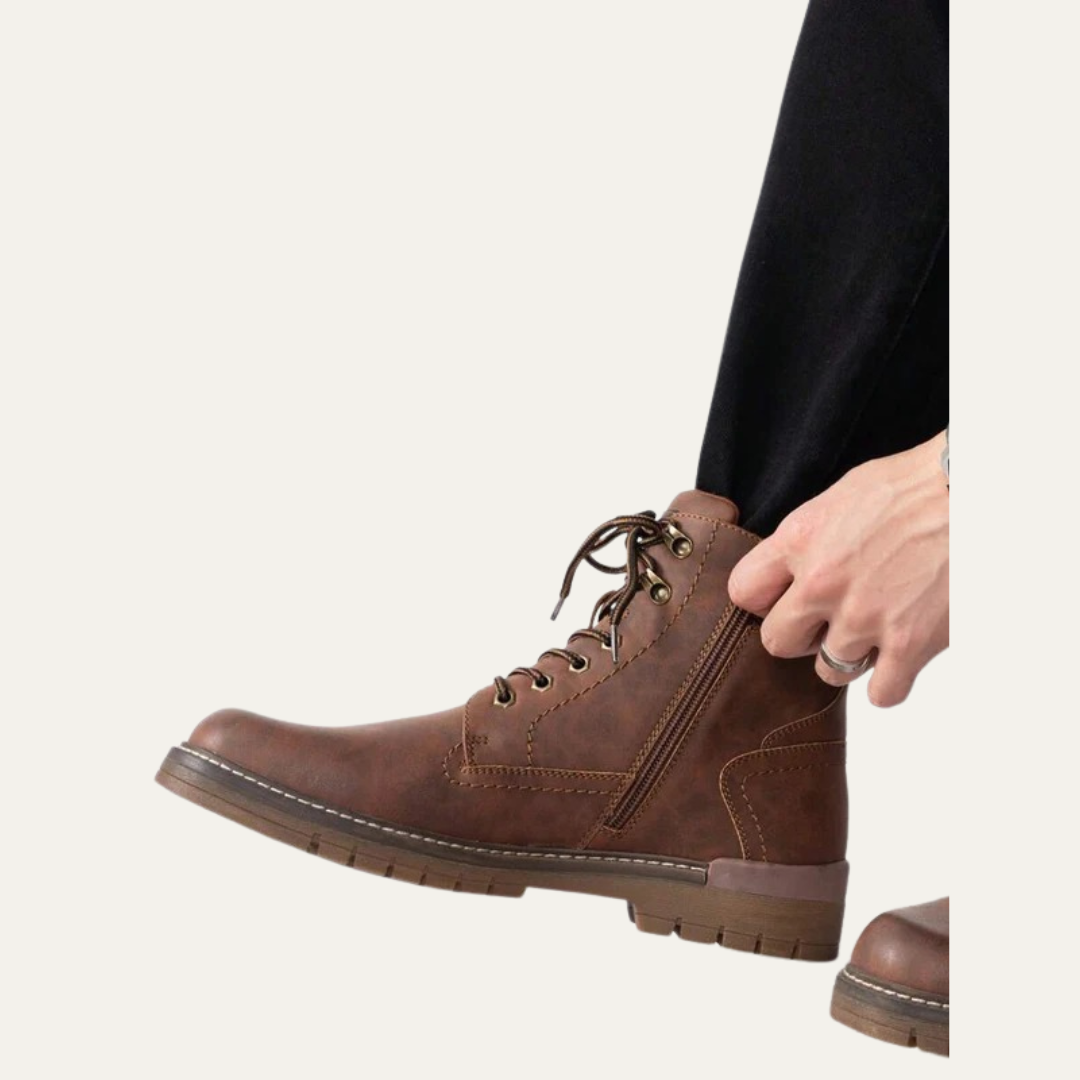 Men’s Military Style Lace Up Combat Boots with Lug Sole