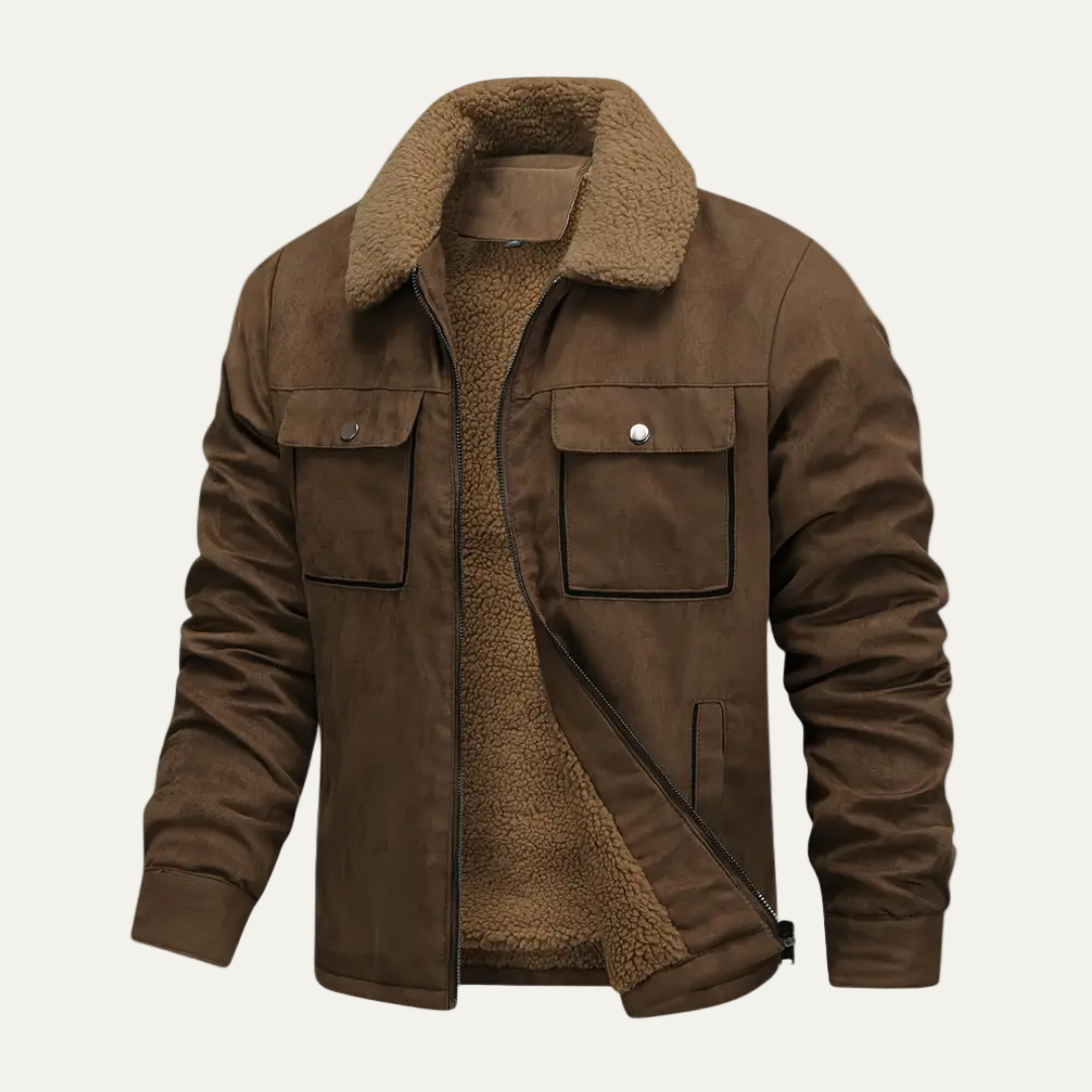 Men’s Faux Fur Collar Zip Front Utility Jacket