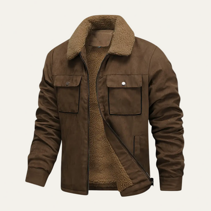 Men’s Faux Fur Collar Zip Front Utility Jacket