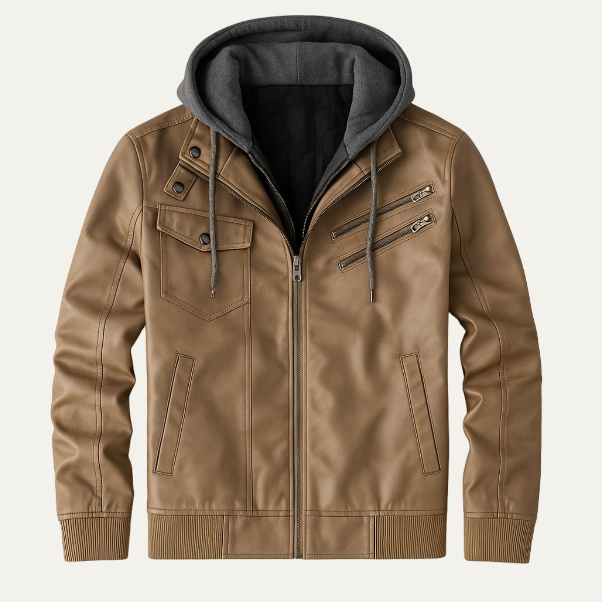 Men’s Hybrid Faux Leather Moto Bomber Jacket