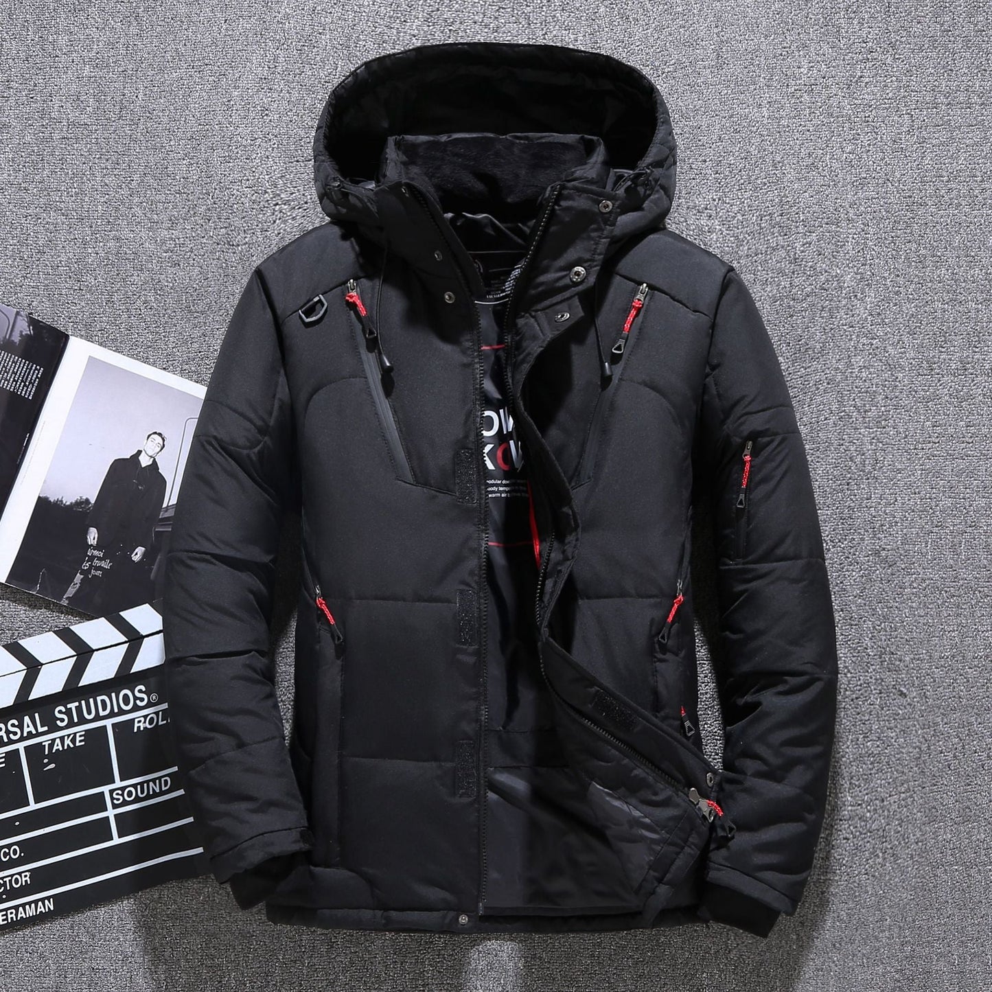 Warm Waterproof Men's Down Hooded Parka Jacket Outdoor Set