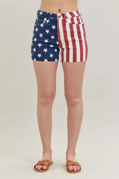 Classic American Flag High Waisted Distressed Denim Shorts