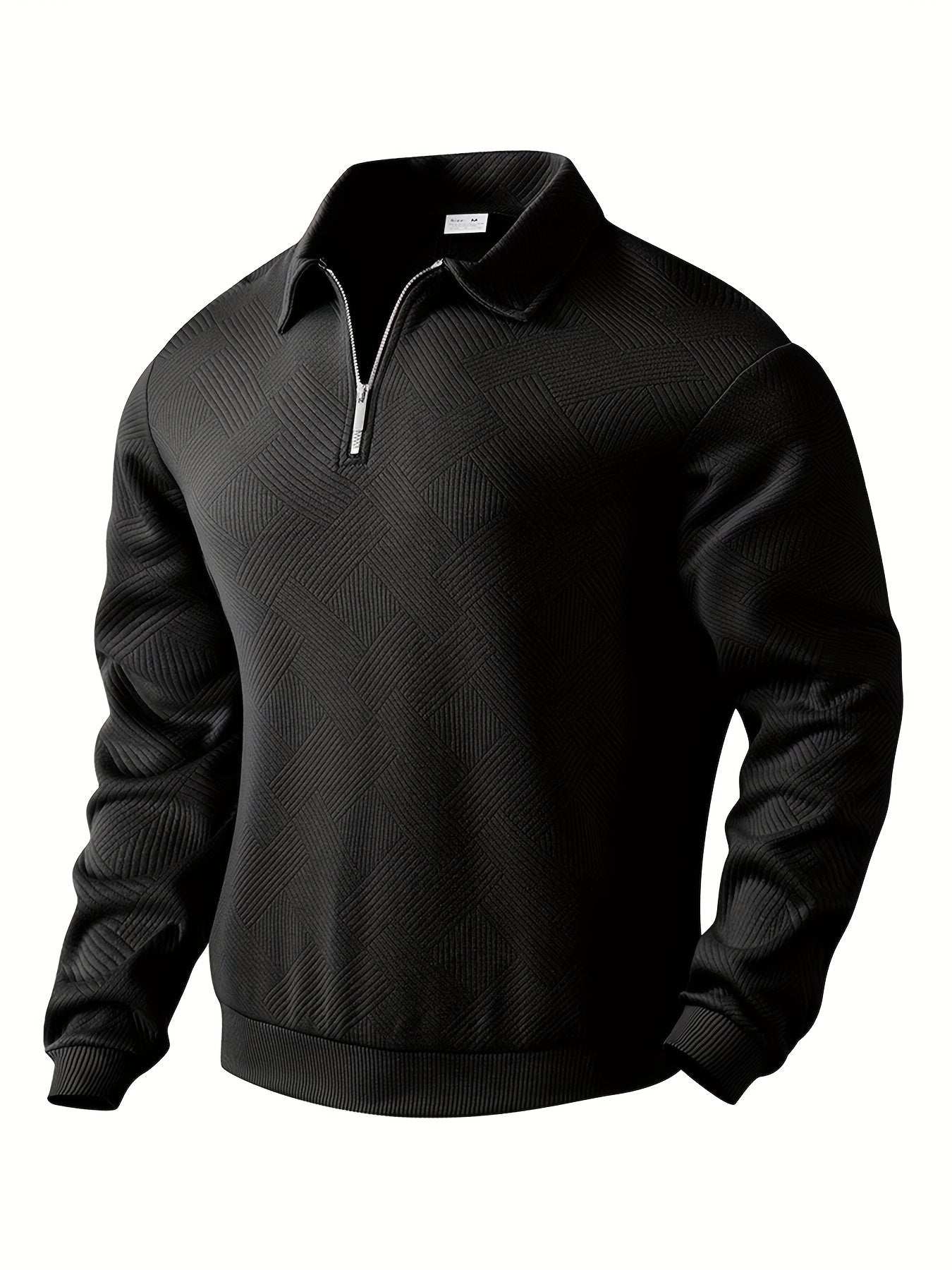 Warm Quarter Zip Sweater with Collar and Winter Pattern