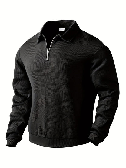 Warm Quarter Zip Sweater with Collar and Winter Pattern
