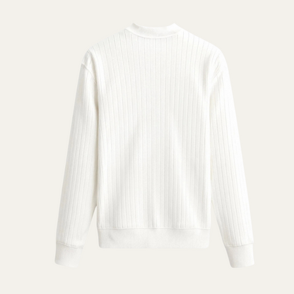 The Cookham Men's White Ribbed Crew Neck Jumper