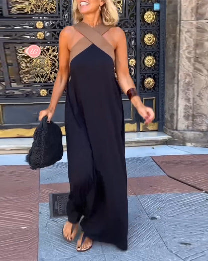 Beautiful Long Cross Neck Evening Gown