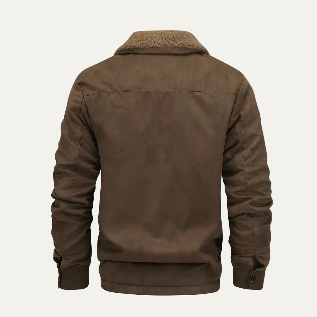 Men’s Faux Fur Collar Zip Front Utility Jacket