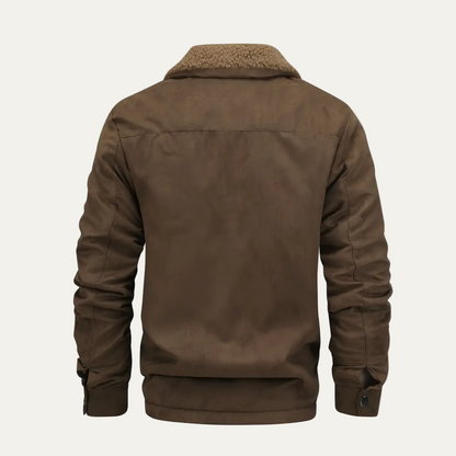 Men’s Faux Fur Collar Zip Front Utility Jacket