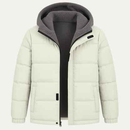 The Kirkwall Men's Hooded Zip Up Puffer Jacket with Fleece Lining  – White